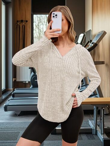 Lylinan Womens Cozy Knit Sweaters Hoodies Ribbed V Neck Pullover Sweatshirts for Fall Outfits S-XXL in Saudi Arabia