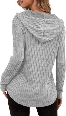 Lylinan Womens Cozy Knit Sweaters Hoodies Ribbed V Neck Pullover Sweatshirts for Fall Outfits S-XXL in Saudi Arabia