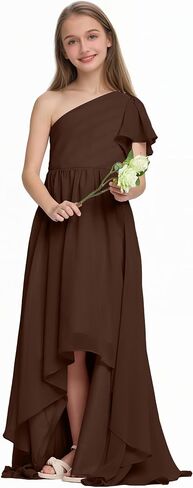 Junior Bridesmaid Dresses One Shoulder Chiffon Flower Girl Dress A Line Wedding Party Pageant Dresses in Saudi Arabia
