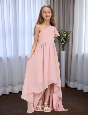 Junior Bridesmaid Dresses One Shoulder Chiffon Flower Girl Dress A Line Wedding Party Pageant Dresses in Saudi Arabia