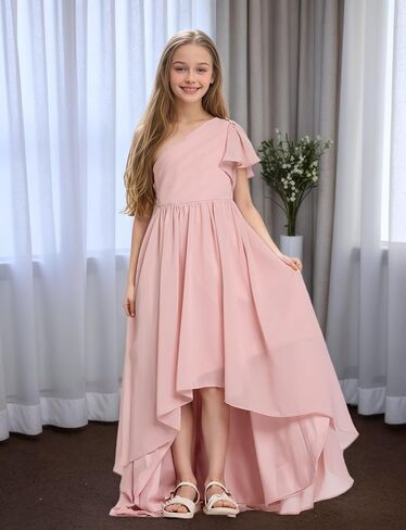 Junior Bridesmaid Dresses One Shoulder Chiffon Flower Girl Dress A Line Wedding Party Pageant Dresses in Saudi Arabia