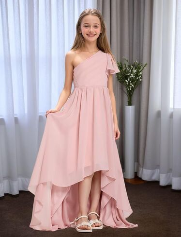 Junior Bridesmaid Dresses One Shoulder Chiffon Flower Girl Dress A Line Wedding Party Pageant Dresses in Saudi Arabia