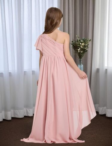 Junior Bridesmaid Dresses One Shoulder Chiffon Flower Girl Dress A Line Wedding Party Pageant Dresses in Saudi Arabia