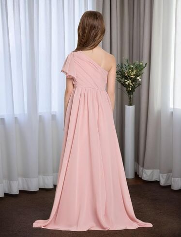 Junior Bridesmaid Dresses One Shoulder Chiffon Flower Girl Dress A Line Wedding Party Pageant Dresses in Saudi Arabia