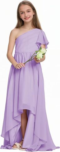 Junior Bridesmaid Dresses One Shoulder Chiffon Flower Girl Dress A Line Wedding Party Pageant Dresses in Saudi Arabia
