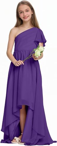 Junior Bridesmaid Dresses One Shoulder Chiffon Flower Girl Dress A Line Wedding Party Pageant Dresses in Saudi Arabia