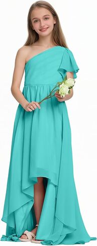 Junior Bridesmaid Dresses One Shoulder Chiffon Flower Girl Dress A Line Wedding Party Pageant Dresses in Saudi Arabia