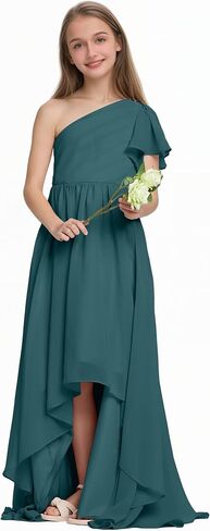 Junior Bridesmaid Dresses One Shoulder Chiffon Flower Girl Dress A Line Wedding Party Pageant Dresses in Saudi Arabia