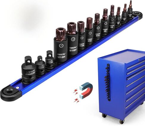 Torx Star Bit Socket Set: 16-Piece Tamper Proof Torx Bit Socket Set with Magnetic Socket Rail Organizer 1/4,3/8,1/2-Inch Drive T8-T60 Torque Torx Bit Socket Set with Adapters for Garages Workshops in Kuwait