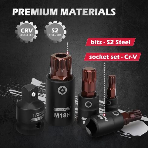 Torx Star Bit Socket Set: 16-Piece Tamper Proof Torx Bit Socket Set with Magnetic Socket Rail Organizer 1/4,3/8,1/2-Inch Drive T8-T60 Torque Torx Bit Socket Set with Adapters for Garages Workshops in Kuwait