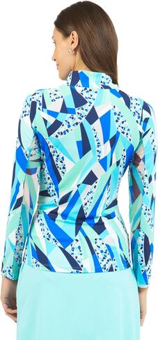 Ibkul Athleisure Wear Upf 50+ Brianna Print Long Sleeve Mock Deck Top - 10080 Blue Brianna XL in Kuwait