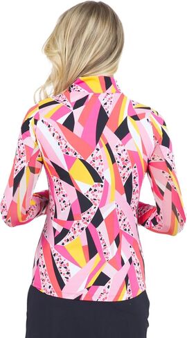 Ibkul Athleisure Wear Upf 50+ Brianna Print Long Sleeve Mock Deck Top - 10080 Blue Brianna XL in Kuwait
