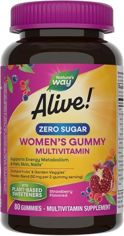 طريق الطبيعة على قيد الحياة! Zero Sugar Women's Gummy Multibitamins ، استقلاب الطاقة*، الشعر ، الجلد ، الأظافر*، B- فيتامينات ، لا كحول السكر ، المحليات النباتية ، بنكهة الفراولة ، 80 لعبة غامضة in Saudi Arabia