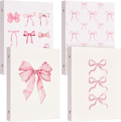 ReliThick 4 Pcs Cute Pink Bow 3 Ring Binder, 1 Inch Round Ring with Interior Pockets, Clipboard Binder, Coquette School Supplies, Decorative Cute Binders for School Office A4 Paper in Kuwait
