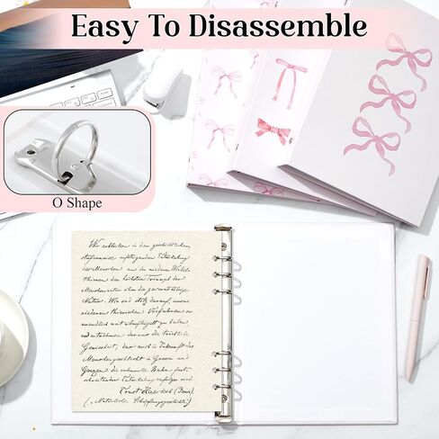 ReliThick 4 Pcs Cute Pink Bow 3 Ring Binder, 1 Inch Round Ring with Interior Pockets, Clipboard Binder, Coquette School Supplies, Decorative Cute Binders for School Office A4 Paper in Kuwait
