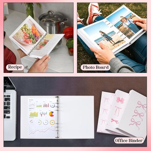 ReliThick 4 Pcs Cute Pink Bow 3 Ring Binder, 1 Inch Round Ring with Interior Pockets, Clipboard Binder, Coquette School Supplies, Decorative Cute Binders for School Office A4 Paper in Kuwait