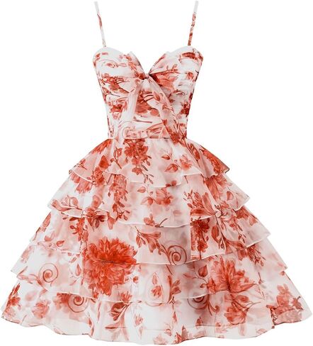 SoDigne Tiered Ruffles Short Homecoming Dresses with Bow Corset Floral Print Mini Cocktail Party Gown in Kuwait