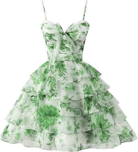 SoDigne Tiered Ruffles Short Homecoming Dresses with Bow Corset Floral Print Mini Cocktail Party Gown in Kuwait