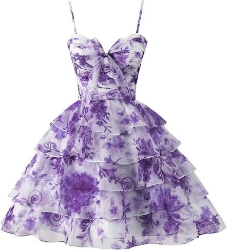 SoDigne Tiered Ruffles Short Homecoming Dresses with Bow Corset Floral Print Mini Cocktail Party Gown in Kuwait