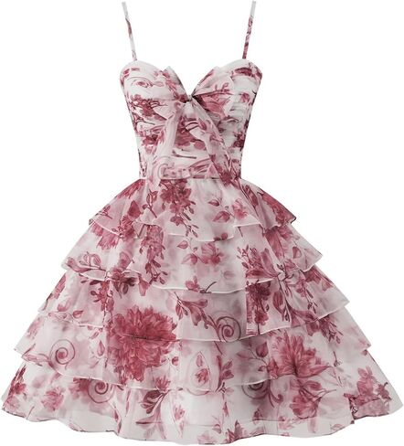 SoDigne Tiered Ruffles Short Homecoming Dresses with Bow Corset Floral Print Mini Cocktail Party Gown in Kuwait