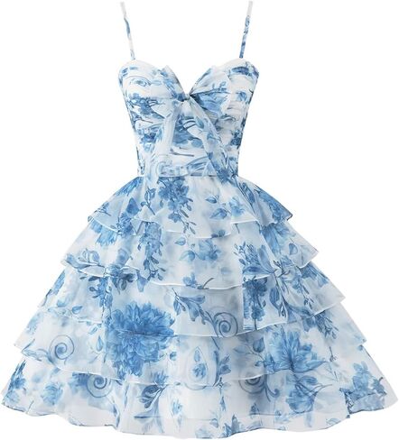 SoDigne Tiered Ruffles Short Homecoming Dresses with Bow Corset Floral Print Mini Cocktail Party Gown in Kuwait