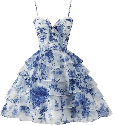 SoDigne Tiered Ruffles Short Homecoming Dresses with Bow Corset Floral Print Mini Cocktail Party Gown in Kuwait