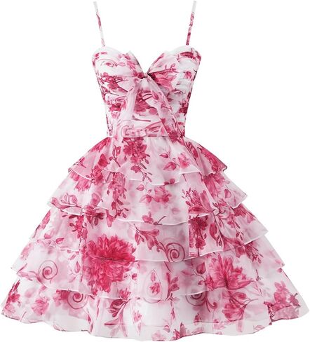 SoDigne Tiered Ruffles Short Homecoming Dresses with Bow Corset Floral Print Mini Cocktail Party Gown in Kuwait