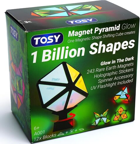 TOSY Magnet Pyramid Glow - 1 Cube Transforms into 1 Billion Shapes (Flowers, Vase for Mom/Her/Wife, 12 Pieces, 243 Rare Earth Magnets, Holographic Design Magnet Tiles, 4-Pack in Kuwait