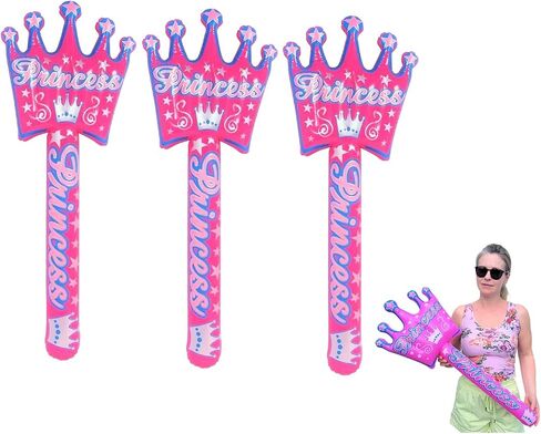 34" Princess Crown Shape Pink Wand INFLATE (6 Pack) Great Royal Themed Birthday Party Favor Prop. Double-Sided Girly Pinky Inflatable Wand (Six Wands) in Kuwait