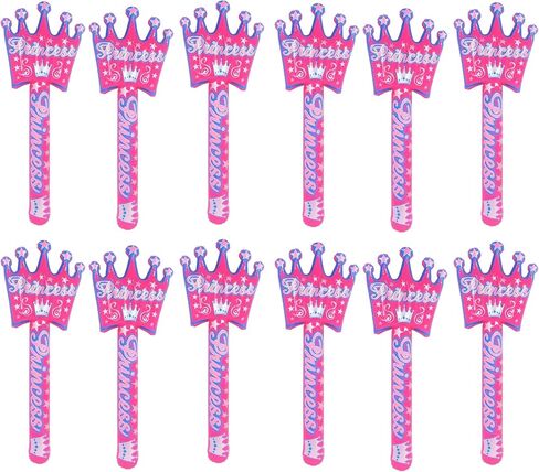34" Princess Crown Shape Pink Wand INFLATE (6 Pack) Great Royal Themed Birthday Party Favor Prop. Double-Sided Girly Pinky Inflatable Wand (Six Wands) in Kuwait