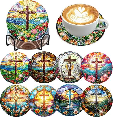 8 Pack Diamond Art Coasters Kits - Gnomes Diamond Painting Coasters Kit Set with Holder Cork Pads, DIY Non Slip Coaster Craft Kits for Adults Beginners Ideal Gifts in Kuwait
