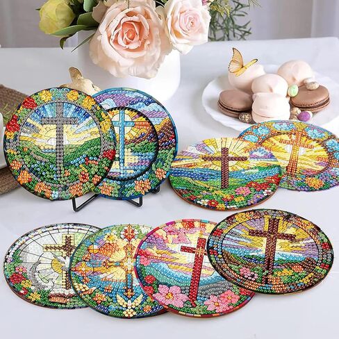 8 Pack Diamond Art Coasters Kits - Gnomes Diamond Painting Coasters Kit Set with Holder Cork Pads, DIY Non Slip Coaster Craft Kits for Adults Beginners Ideal Gifts in Kuwait