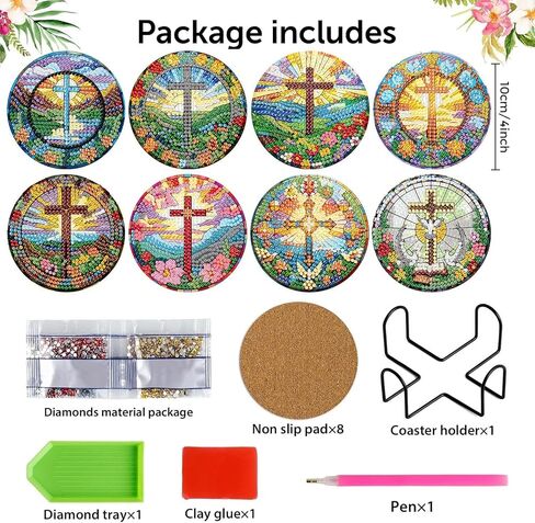 8 Pack Diamond Art Coasters Kits - Gnomes Diamond Painting Coasters Kit Set with Holder Cork Pads, DIY Non Slip Coaster Craft Kits for Adults Beginners Ideal Gifts in Kuwait