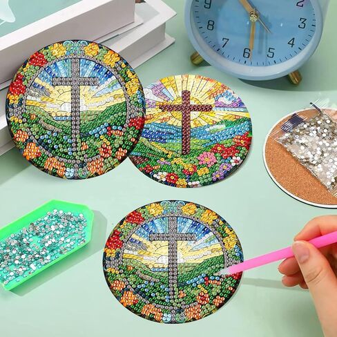 8 Pack Diamond Art Coasters Kits - Gnomes Diamond Painting Coasters Kit Set with Holder Cork Pads, DIY Non Slip Coaster Craft Kits for Adults Beginners Ideal Gifts in Kuwait