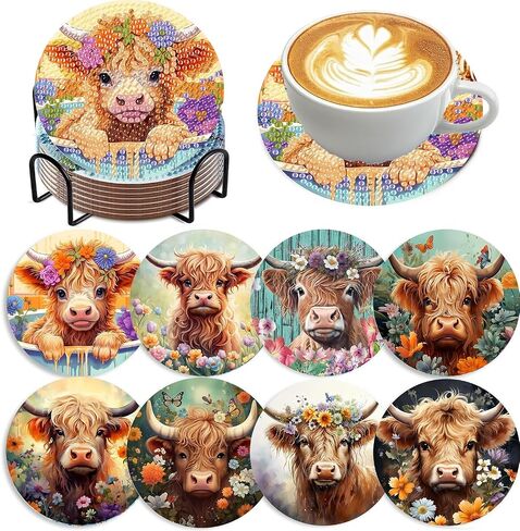 8 Pack Diamond Art Coasters Kits - Gnomes Diamond Painting Coasters Kit Set with Holder Cork Pads, DIY Non Slip Coaster Craft Kits for Adults Beginners Ideal Gifts in Kuwait