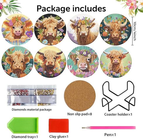 8 Pack Diamond Art Coasters Kits - Gnomes Diamond Painting Coasters Kit Set with Holder Cork Pads, DIY Non Slip Coaster Craft Kits for Adults Beginners Ideal Gifts in Kuwait