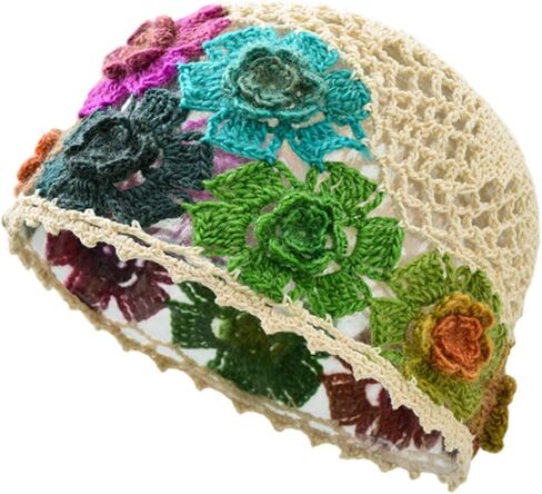 Womens Crochet Beanie Versatile Floral Hat for Shopping Outdoor Summer Trip in Saudi Arabia