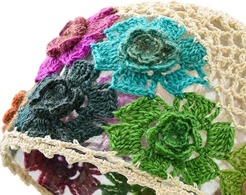 Womens Crochet Beanie Versatile Floral Hat for Shopping Outdoor Summer Trip in Saudi Arabia