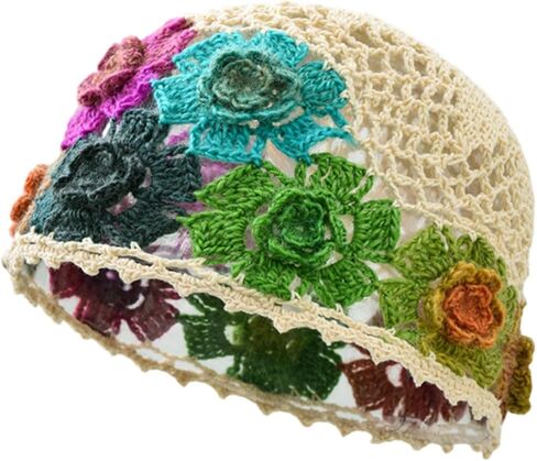Womens Crochet Beanie Versatile Floral Hat for Shopping Outdoor Summer Trip in Saudi Arabia