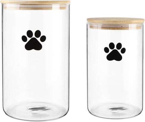 Large Square Dog Ttreat Jars set of 2,135oz+68oz Glass Dog Cat Food Container with Bamboo Lids,Cat Treat Container,Dog Cookie Jar-Hold total 5~6 lbs of Pet Food-Airtight and Keep Fresh in Kuwait