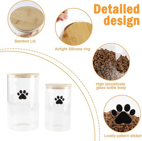 Large Square Dog Ttreat Jars set of 2,135oz+68oz Glass Dog Cat Food Container with Bamboo Lids,Cat Treat Container,Dog Cookie Jar-Hold total 5~6 lbs of Pet Food-Airtight and Keep Fresh in Kuwait