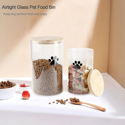 Large Square Dog Ttreat Jars set of 2,135oz+68oz Glass Dog Cat Food Container with Bamboo Lids,Cat Treat Container,Dog Cookie Jar-Hold total 5~6 lbs of Pet Food-Airtight and Keep Fresh in Kuwait