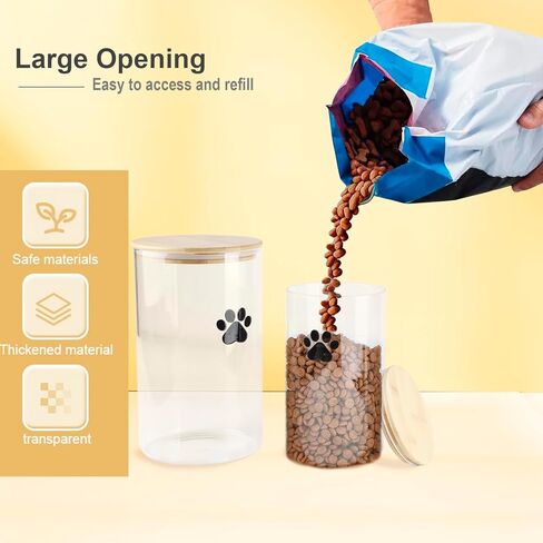 Large Square Dog Ttreat Jars set of 2,135oz+68oz Glass Dog Cat Food Container with Bamboo Lids,Cat Treat Container,Dog Cookie Jar-Hold total 5~6 lbs of Pet Food-Airtight and Keep Fresh in Kuwait