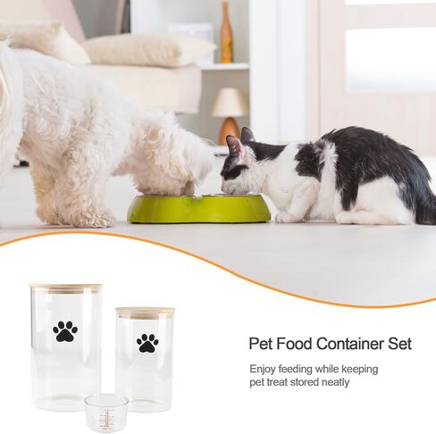 Large Square Dog Ttreat Jars set of 2,135oz+68oz Glass Dog Cat Food Container with Bamboo Lids,Cat Treat Container,Dog Cookie Jar-Hold total 5~6 lbs of Pet Food-Airtight and Keep Fresh in Kuwait
