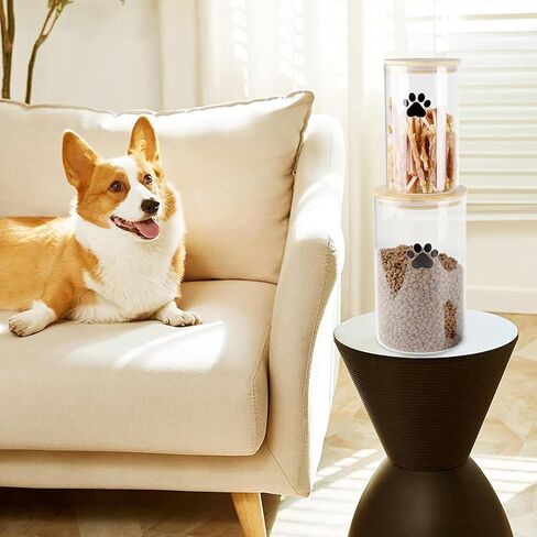 Large Square Dog Ttreat Jars set of 2,135oz+68oz Glass Dog Cat Food Container with Bamboo Lids,Cat Treat Container,Dog Cookie Jar-Hold total 5~6 lbs of Pet Food-Airtight and Keep Fresh in Kuwait