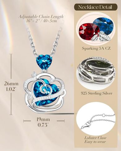 FANCIME Thornless Pulse Birthstone Necklace for Women Sterling Silver Rose Pendant Fine Jewelry Gemstone Birthday Christmas Gifts for Wife Her in Saudi Arabia
