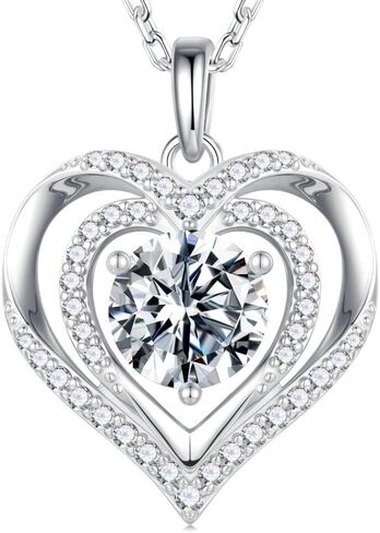 قلادة Moosea Heart Moissanite للنساء ، 1-3 قيراط D Color VVS1 Clarity 925 Sterling Silver Moissanite Necklace ، ذكرى الذكرى السنوية للزوجة ، هدايا عيد ميلاد للنساء أمي صديقة أمي in Kuwait