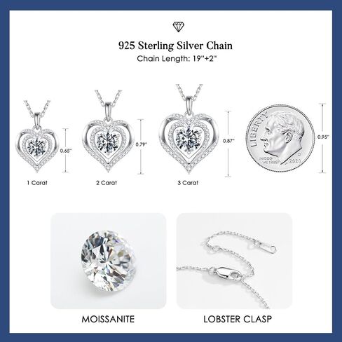 قلادة Moosea Heart Moissanite للنساء ، 1-3 قيراط D Color VVS1 Clarity 925 Sterling Silver Moissanite Necklace ، ذكرى الذكرى السنوية للزوجة ، هدايا عيد ميلاد للنساء أمي صديقة أمي in Kuwait