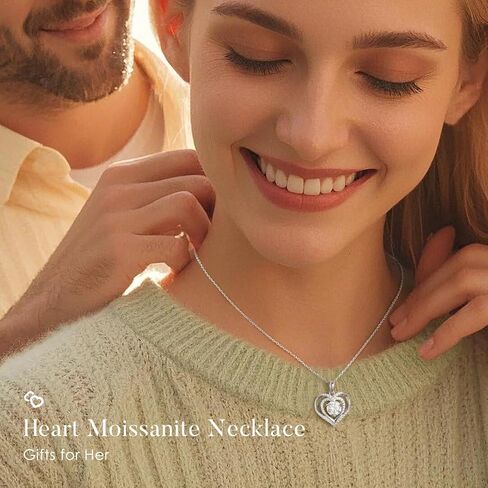 قلادة Moosea Heart Moissanite للنساء ، 1-3 قيراط D Color VVS1 Clarity 925 Sterling Silver Moissanite Necklace ، ذكرى الذكرى السنوية للزوجة ، هدايا عيد ميلاد للنساء أمي صديقة أمي in Kuwait
