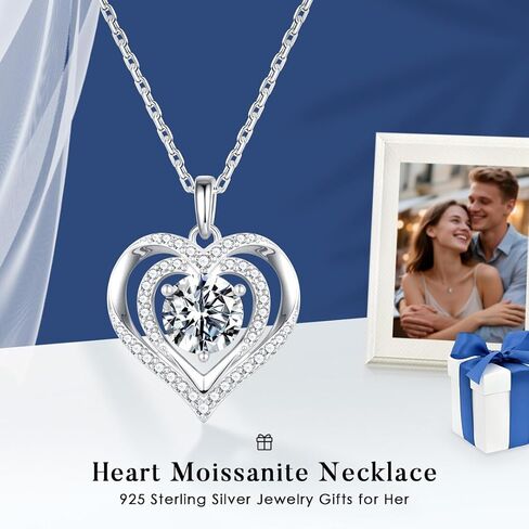 قلادة Moosea Heart Moissanite للنساء ، 1-3 قيراط D Color VVS1 Clarity 925 Sterling Silver Moissanite Necklace ، ذكرى الذكرى السنوية للزوجة ، هدايا عيد ميلاد للنساء أمي صديقة أمي in Kuwait